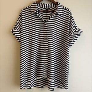 Alfani Black White Stripe Spring Button-Front Blouse Women’s Size 18